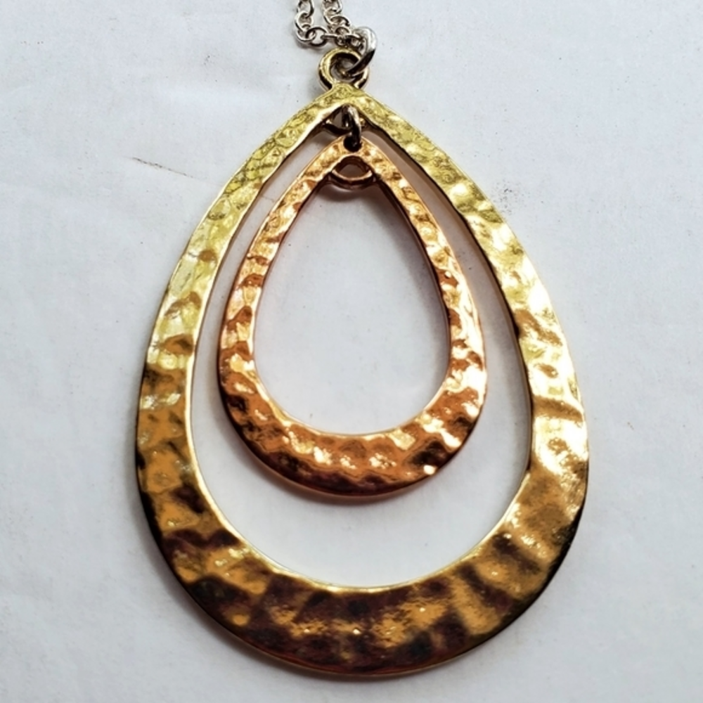 Women's Hammered Faux Copper & Gold  Colors Chain Necklace‎ Jewelry NWOT